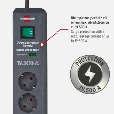 Brennenstuhl 1159540366 Secure-Tec 19.500A Überspannungsschutz-Steckdosenleiste 6-fach anthrazit 2m H05VV-F 3G1,5
