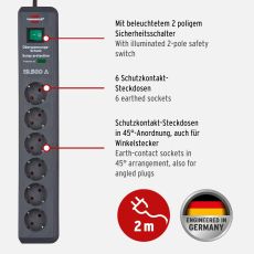Brennenstuhl 1159540366 Secure-Tec 19.500A Überspannungsschutz-Steckdosenleiste 6-fach anthrazit 2m H05VV-F 3G1,5