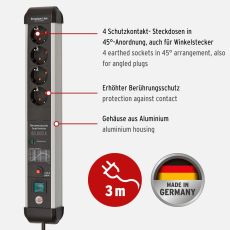 Brennenstuhl 1391010400 Premium-Protect-Line 60.000A Überspannungsschutz-Steckdosenleiste 4-fach 3m H05VV-F 3G1,5