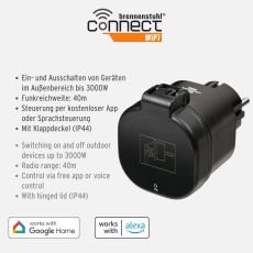 Brennenstuhl 1294860 brennenstuhl®Connect WiFi Steckdose WA 3000 XS02 für die Verwendung im Außenbereich IP44 (Outdoor WLAN-Steckdose mit Sprachsteuerung über Amazon Alexa oder Google Assistant, integrierte Zeitschaltuhr, kostenfreie App)
