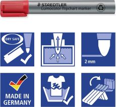 STAEDTLER Flipchart Marker Lumocolor, Rundspitze ca. 2 mm Linienbreite, lange Lebensdauer, nachfüllbar, farbintensiv, geruchsarm, hohe Qualität Made in Germany, Set mit 6 Farben, 356 WP6