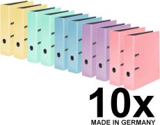 Original Falken 10er Pack PastellColor-Ordner. Made in Germany. 8 cm breit DIN A4 Pastell-Farbe farbig sortiert Ringordner Aktenordner Briefordner Büroordner Plastikordner Motivordner