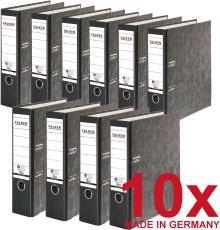 Original Falken 10er Pack Recycling-Ordner Wolkenmarmor. Made in Germany. 8 cm breit DIN A4 schwarzer Rücken Ringordner Aktenordner Briefordner Büroordner Pappordner CO2-Neutral Blauer Engel