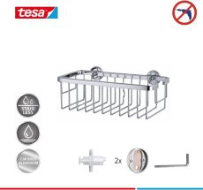 tesa ALUXX Duschkorb, Aluminium, verchromt, garantiert rostfrei, inkl. Klebelösung, tiefer Boden, 125 mm x 250 mm x 92 mm
