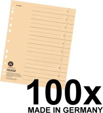 Original Falken 100er Pack Trennblätter. Made in Germany. Aus Recycling-Karton für DIN A4 chamois Trennlaschen Trennblätter Ordner Register Kalender Blauer Engel