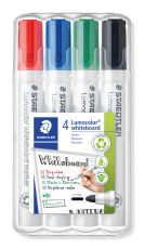 STAEDTLER Whiteboard-Marker Lumocolor, Rundspitze ca. 2 mm Linienbreite, Set mit 4 Farben, hohe Qualität Made in Germany, trocken und rückstandsfrei abwischbar von Whiteboards, 351 WP4