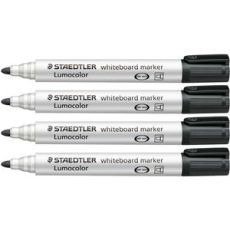 STAEDTLER Whiteboard Marker Lumocolor, Rundspitze ca. 2 mm Linienbreite, hohe Qualität, trocken und rückstandsfrei abwischbar von Whiteboards, Set mit 4 schwarzen Markern, 351 WP4-9X