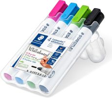 STAEDTLER Whiteboard Marker Lumocolor, trocken und rückstandsfrei abwischbar von Whiteboards, Rundspitze, ca. 2 mm Linienbreite, hohe Qualität, Set mit 4 Farben, 351 WP4-1