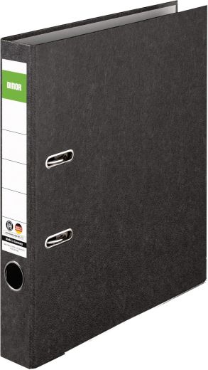 Original DINOR Ordner-Wolkenmarmor-Recycling - Made in Germany. 25er Pack 5 cm breit DIN A4 schwarz Aktenordner Briefordner Büroordner Pappordner Schlitzordner Grüner Balken