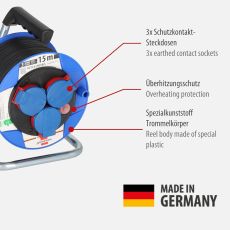 Brennenstuhl Garant Kompakt IP44 Kabeltrommel (15m, aus Spezialkunststoff, für den kurzfristigen Einsatz im Außenbereich, Made in Germany) blau