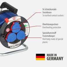 Brennenstuhl Garant Kompakt IP44 Kabeltrommel (15m Kabel in blau, Spezialkunststoff, kurzfristiger Einsatz im Außenbereich, Made in Germany)