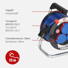 Brennenstuhl Garant Kompakt IP44 Kabeltrommel (15m Kabel in blau, Spezialkunststoff, kurzfristiger Einsatz im Außenbereich, Made in Germany)