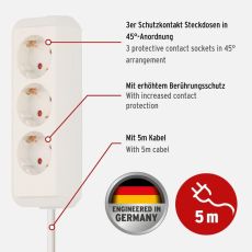 Brennenstuhl 1158610050 Eco-Line Steckdosenleiste 3-fach weiß 5m H05VV-F 3G1,5 3-fach Verteiler ohne Schalter