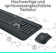 Logitech MK540 Advanced Kabellose Tastatur und Maus Combo für Windows, 2,4 GHz Unifying USB-Empfänger, Sondertasten, 3 Jahre Batterielaufzeit, Für PC, Laptop, QWERTZ-Layout - Schwarz