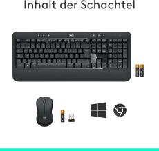 Logitech MK540 Advanced Kabellose Tastatur und Maus Combo für Windows, 2,4 GHz Unifying USB-Empfänger, Sondertasten, 3 Jahre Batterielaufzeit, Für PC, Laptop, QWERTZ-Layout - Schwarz
