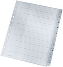 Leitz 1280 Zahlenregister - 1-10, PP, A4 Überbreite, 10 Blatt, grau