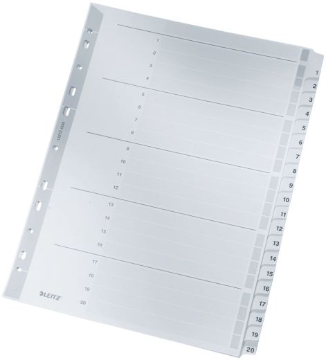Leitz 4326 Zahlenregister - 1-20, A4, Karton, 20 Blatt, grau