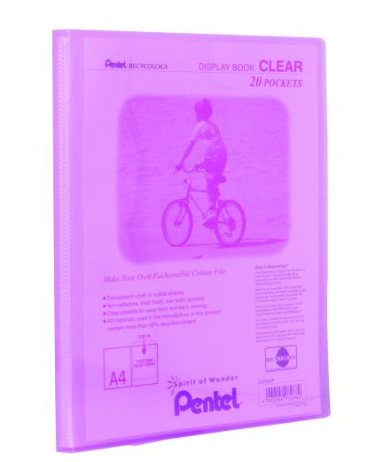 Pentel Sichtbuch Clear DCF242, 20 fest eingebundene Hüllen, DIN A4, Semi-Transparent Pink