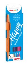 Pentel Brushpen Sign Pen Brush SES15 mit flexibler Pinselspitze, fein schreibend, Set mit 4 Schreibfarben