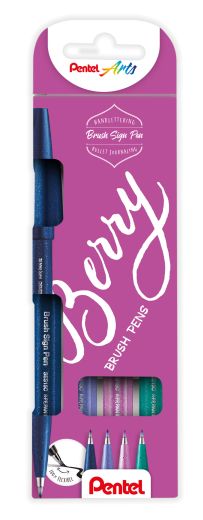 Pentel Brushpen Sign Pen Brush SES15 mit flexibler Pinselspitze, fein schreibend, Set mit 4 Schreibfarben