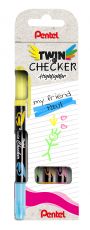 Pentel Textmarker TwinChecker SLW8, 2 Keilspitzen mit je 1 Schreibfarbe, 5 Schreibfarben im Set