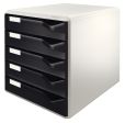 Leitz 5280 Schubladenset Post-Set - A4/C4, 5 halboffene Schubladen, lichtgrau/schwarz