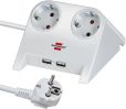 Brennenstuhl 1153520222 Tischsteckdose Desktop-Power, 2-fach, 2 x USB (Tischsteckdose mit 1,8m Kabel, Mehrfachsteckdose mit Gummifüßen und 2-Fach USB) weiß poliert [Energieklasse B]