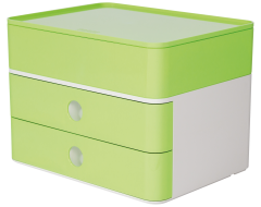 HAN SMART-BOX PLUS ALLISON – kompakte Design-Schubladenbox mit 2 Schubladen und Utensilienbox mit Deckel, lime green, 1100-80