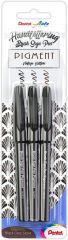 Pentel Brushpen Sign Pen Brush Pigment SESP15 mit pigmentierter Tinte, flexible Pinselspitze, Set mit 3 Farben***