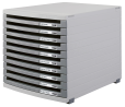 HAN Schubladenbox CONTUR – modernes und modular erweiterbares Schubladensystem, mit 10 offenen Schubladen bis Format DIN B4, lichtgrau-dunkelgrau, 1510-0-19