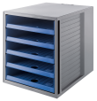 HAN Schubladenbox SCHRANK-SET KARMA – attraktives Design für Unterlagen bis DIN C4, BLAUER ENGEL zertifiziert, mit 5 offenen Schubladen, öko-grau/öko-blau, 14018-16