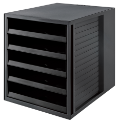 HAN Schubladenbox SCHRANK-SET KARMA – attraktives Design für Unterlagen bis DIN C4, BLAUER ENGEL zertifiziert, mit 5 offenen Schubladen, öko-schwarz, 14018-13