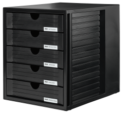 HAN Schubladenbox SYSTEMBOX – attraktives Design für Unterlagen bis DIN C4, mit 5 geschlossenen Schubladen, schwarz, 1450-13