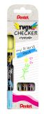 Pentel Textmarker TwinChecker SLW8, 2 Keilspitzen mit je 1 Schreibfarbe, 5 Schreibfarben im Set